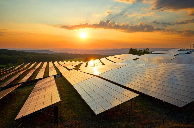 PV plant at sunset